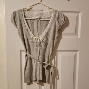 Kookai Cream and Gray Knit Top